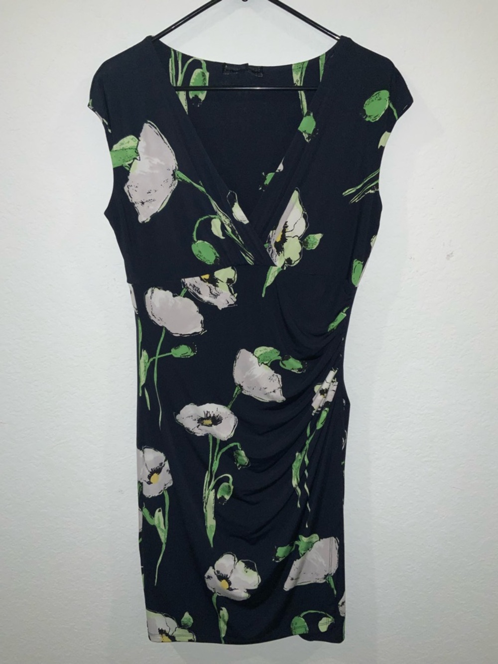 Catherine Malandrino Navy Midi Dress with White and Green Floral Print